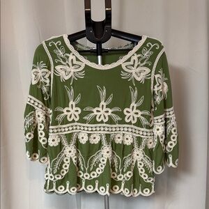 Green Floral Embroidered Women's Top
